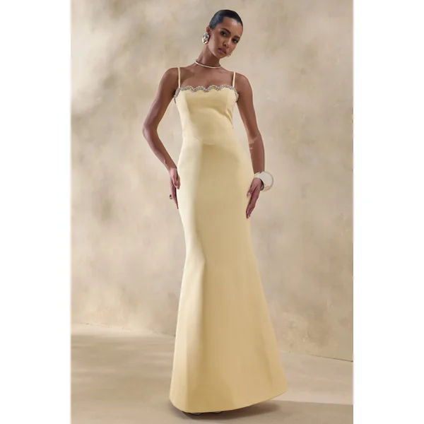 Story | Robe longue citron à encolure cœur festonnée