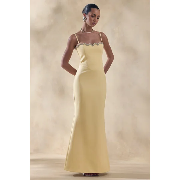 Story | Robe longue citron à encolure cœur festonnée