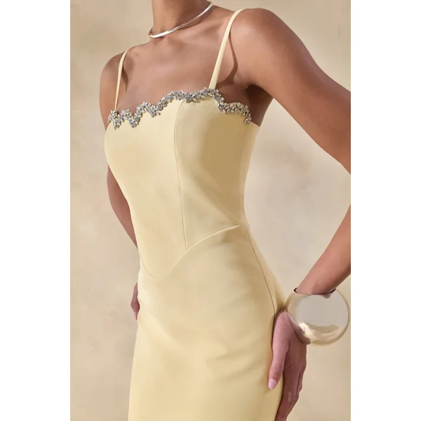 Story | Robe longue citron à encolure cœur festonnée