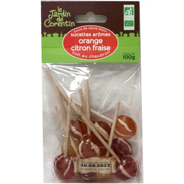 Sucettes orange citron fraise 100g