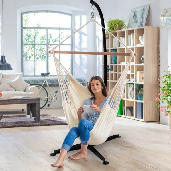 Support de hamac ou pour chaise suspendue Capacité 150 KG, en Fer de Haute Qualité, Moderne et stable, 112x79x205, Noir