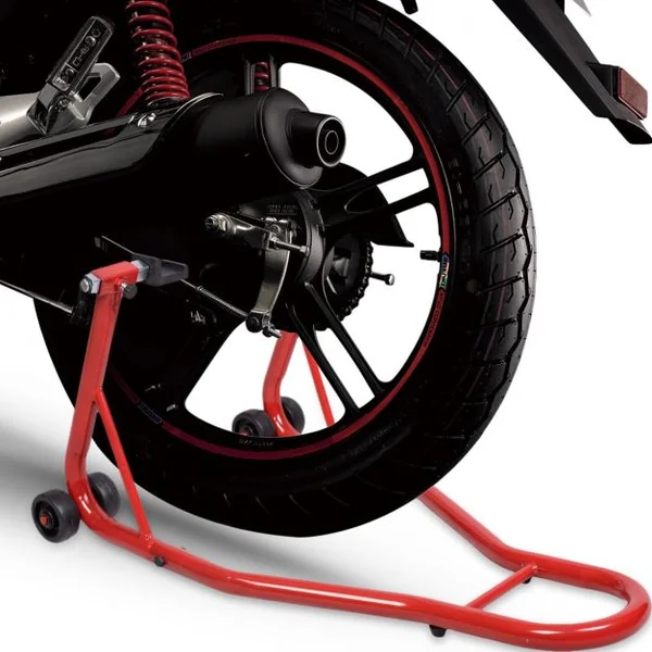 Support de Roue Béquille d'Atelier à Roulettes Paddock Lève Moto avec Bras Réglable en Acier 80x50x40cm Noir/Rouge