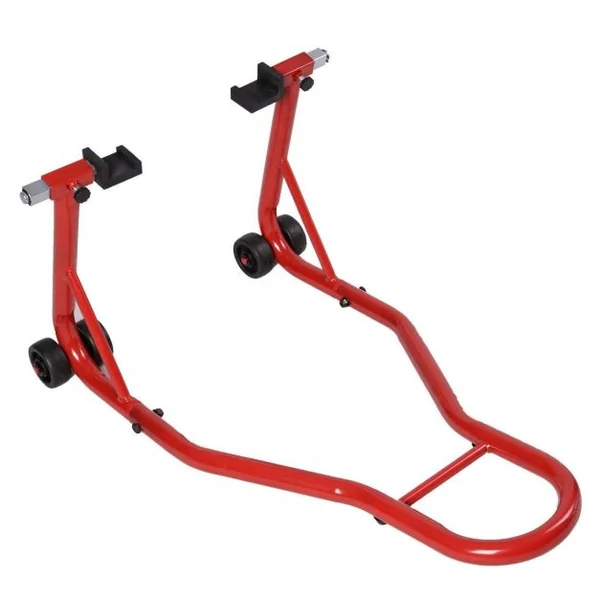 Support de Roue Béquille d'Atelier à Roulettes Paddock Lève Moto avec Bras Réglable en Acier 80x50x40cm Noir/Rouge