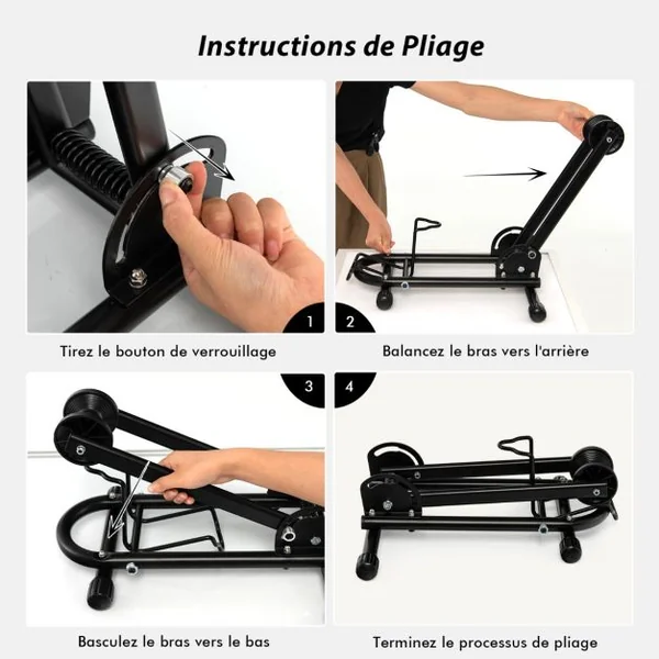 Support Pliable de Rangement pour Vélo pour Vélo de 60,9 cm 66 cm 68,5 cm VTT 700 C et Vélo de Route Noir