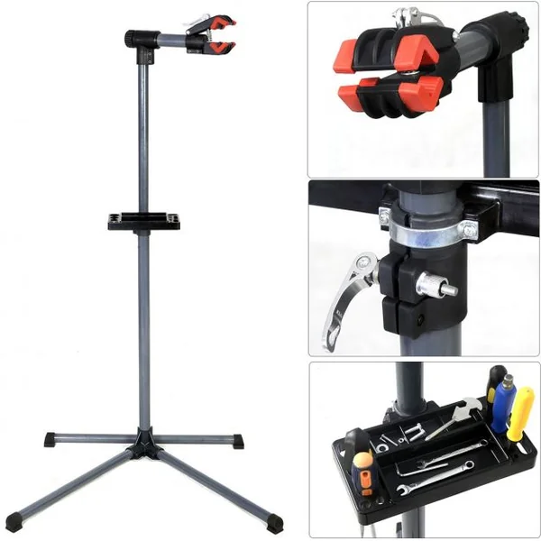 Support télescopique pour vélo Support de réparation de vélo, Bras réglable, Pivotant 360°, 20 kg max, 198x104cm, Rouge