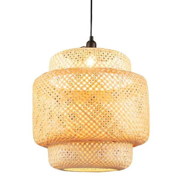 Suspension en Bambou Naturel Lustre avec Abat-jour en Bambou et Douille E27 pour Restaurant Bar Salle à Manger