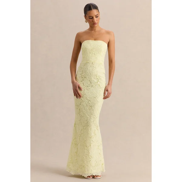 Suzie | Robe longue bandeau en dentelle citron