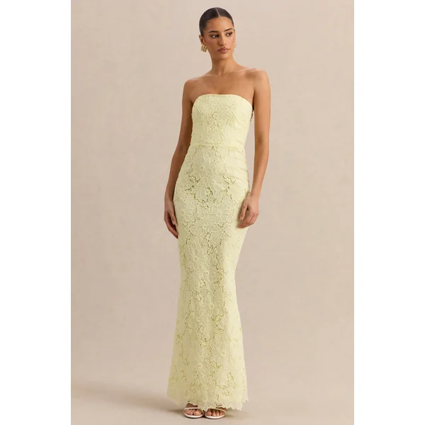 Suzie | Robe longue bandeau en dentelle citron