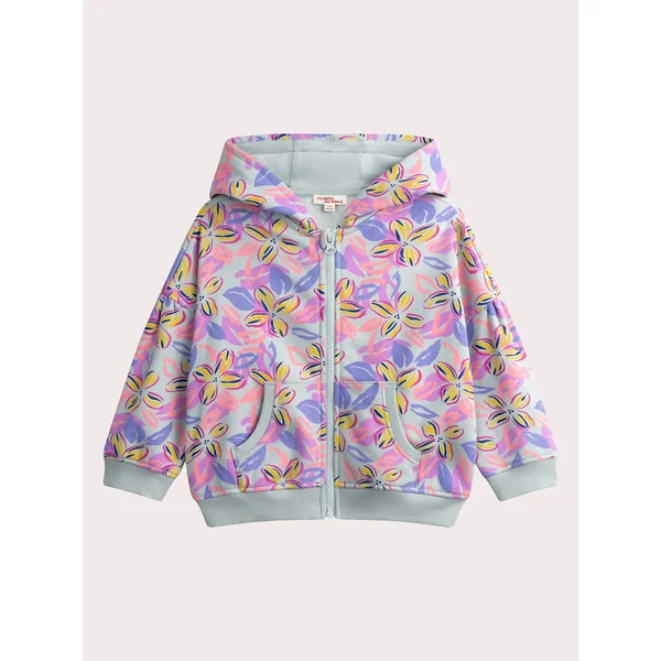 Sweat bleu zippé à capuche imprimé floral - Soins Bébé Naturels & Produits Maman Après Naissance