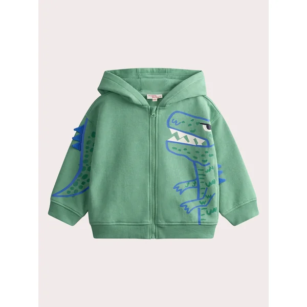 Sweat zippé vert à capuche animation dino - Soins Bébé Naturels & Produits Maman Après Naissance