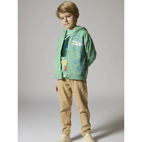 Sweat zippé vert à capuche animation dino - Soins Bébé Naturels & Produits Maman Après Naissance