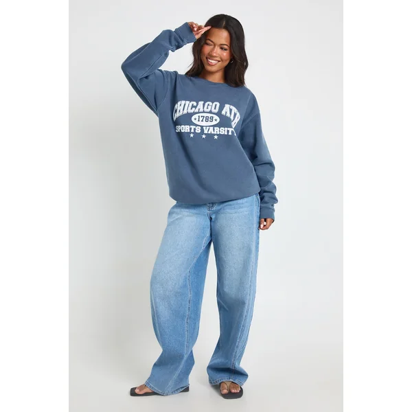 Sweat-shirt Oversize Délavé Imprimé Chicago
