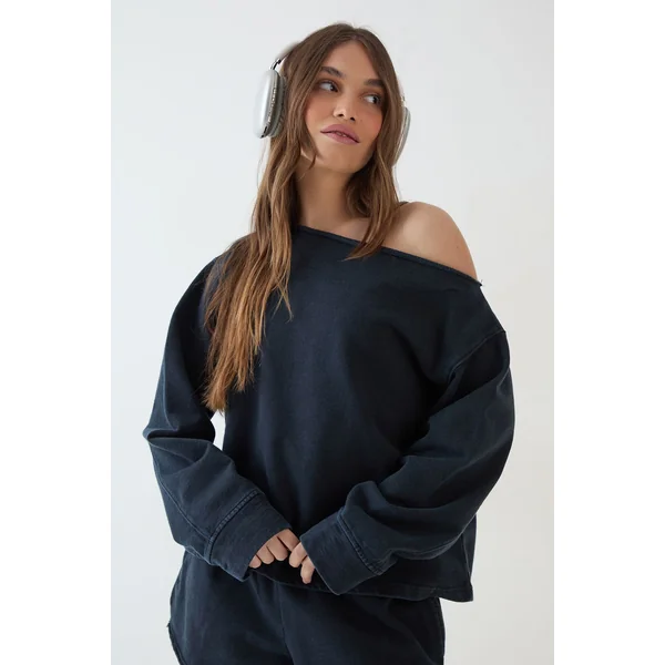 Sweat-shirt Oversized Délavé Épaules Dénudées En Molleton Épais Dsgn Studio