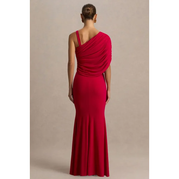 Sylvie | Robe longue rouge à encolure asymétrique