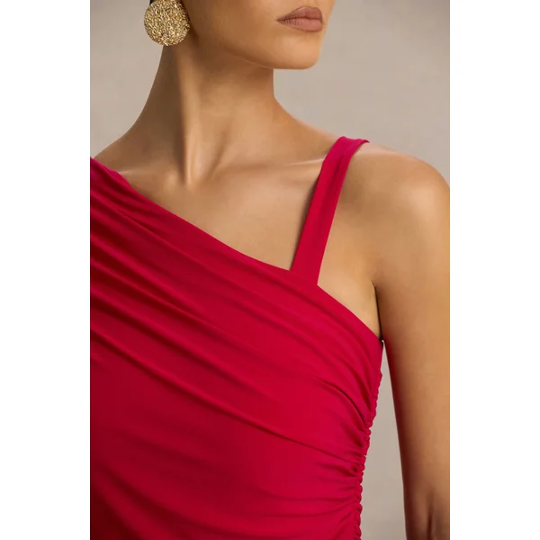 Sylvie | Robe longue rouge à encolure asymétrique