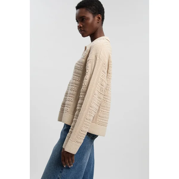 Synthétiquell Tricoté en Coton à Col V et Col Chemise