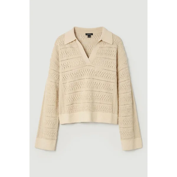 Synthétiquell Tricoté en Coton à Col V et Col Chemise