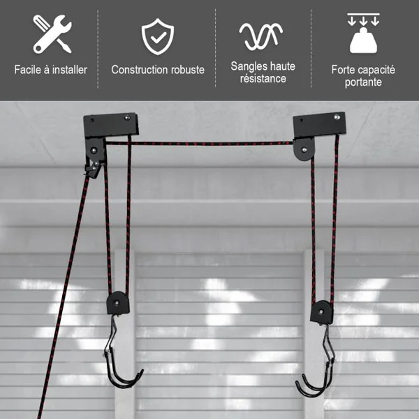 Système de Levage pour Canoë Kayak Porte-vélo Elévateur avec une Corde 12 Mètres Double Crochets Capacité 45 kg