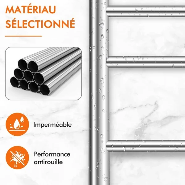 Sèche-Serviettes Électrique 30-60°C avec 10 Barres en Acier Inoxydable Chauffe-Serviettes 120W Étanche Murale avec Minuterie Affichage LCD