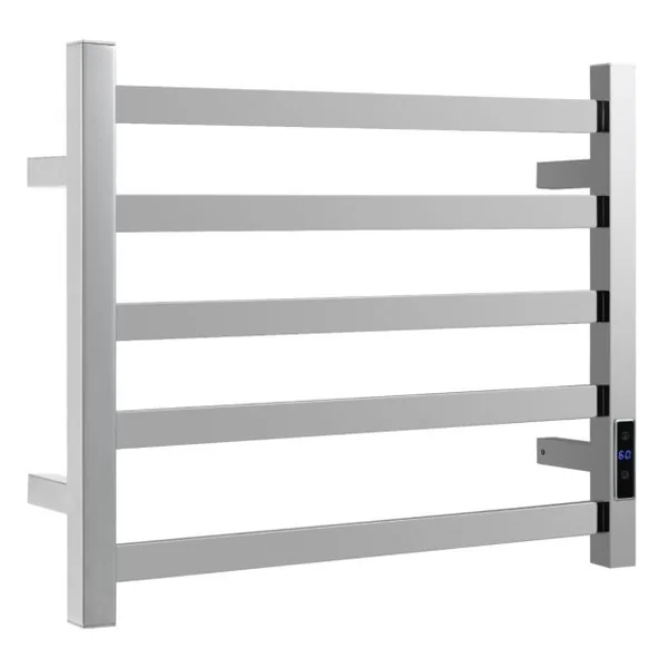 Sèche-Serviettes Électrique 30-60°C avec 5 Barres en Acier Inoxydable Chauffe-Serviettes 120W Étanche Murale avec Minuterie Affichage LED
