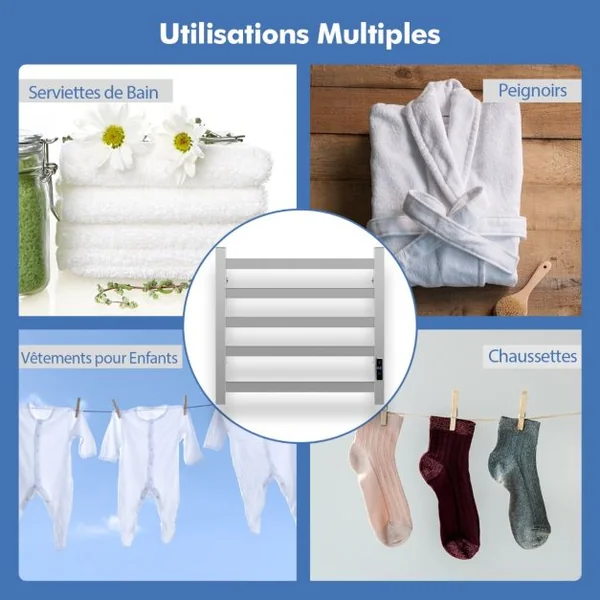 Sèche-Serviettes Électrique 30-60°C avec 5 Barres en Acier Inoxydable Chauffe-Serviettes 120W Étanche Murale avec Minuterie Affichage LED