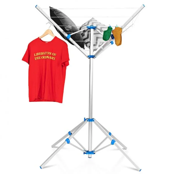 Séchoir à Linge Extérieur / Intérieur Pliable Support en Aluminium 100 x 100 x 150 cm avec 16 m corde à linge Hauteur Réglable