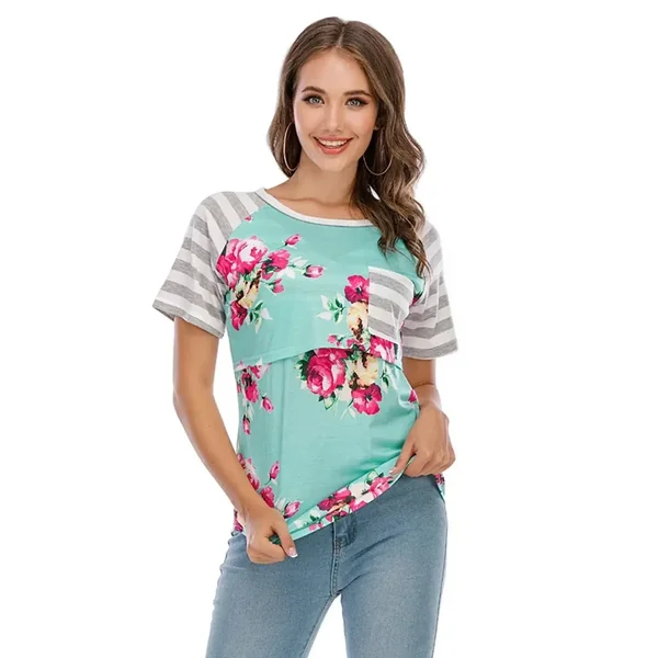 T Shirt Allaitement Floral Rayé