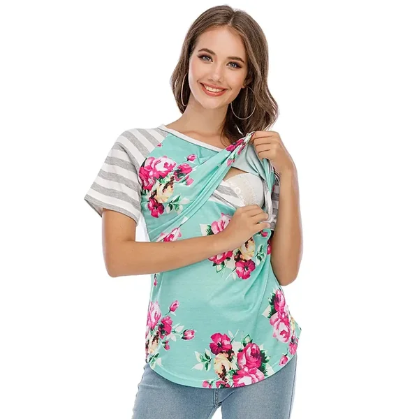 T Shirt Allaitement Floral Rayé