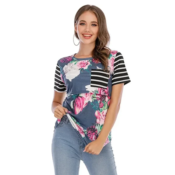 T Shirt Allaitement Floral Rayé