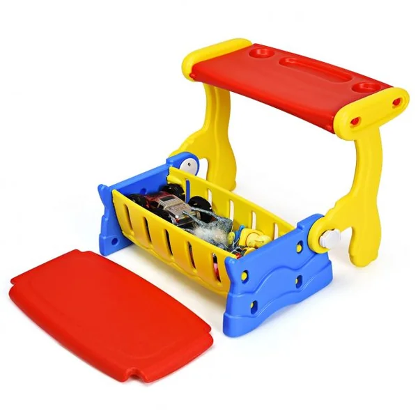 Table 3 en 1 pour Enfants de 3 à 7 Ans Table Convertible en Chaise et Coffre à Jouets Capacité 40 kg Multicolore