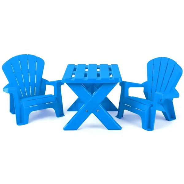 Table avec 2 Chaises Adirondack pour Extérieur Cadre Stable en X Coins Arrondis Charge 30kg pour Enfants de 3-6 Ans Bleu