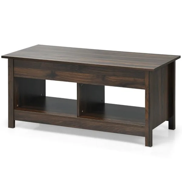 Table Basse avec Plateau Relevable avec Espace de Rangement Caché et Etagère Inférieur 109 x 47,5 x 50-63 cm Noir/Café/Chêne/Blanc