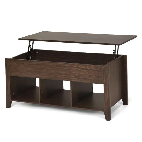 Table Basse avec Plateau Relevable Table de Salon Contemporaine Rectangulaire 3 Compartiments 105x50x48cm Marron