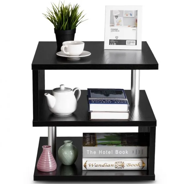 Table basse avec porte-revues intégré Noir Moderne multifonctionnelle pour Bureau
