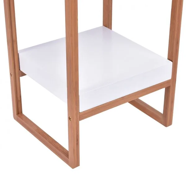Table basse carrée 2 niveaux Table d’appoint avec étagère de rangement, en Bambou et MDF, 34x30x60cm, Blanc et naturel