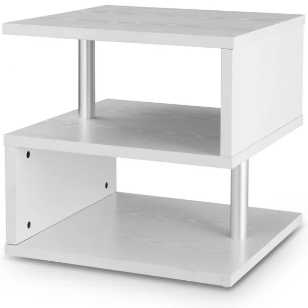 Table Basse d'Appoint à 3 Niveaux Table de Chevet Moderne Etagère en S en Bois Porte-revues, 50x50x50cm, Blanc