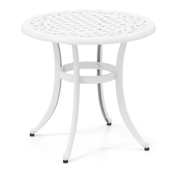 Table Basse de Jardin en Fonte d'Aluminium Repose-pieds Réglables Charge 50KG Table d‘Extérieure Ronde Patio Piscine Café/Blanc