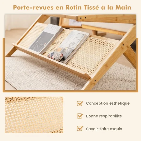 Table Basse en Bambou avec Plateau en Verre Trempé Naturel