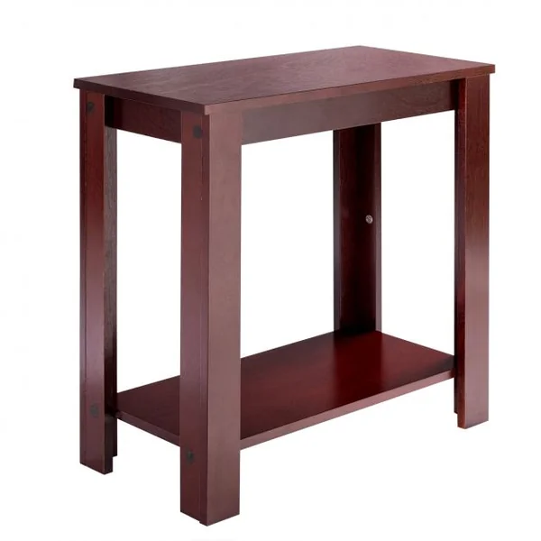 Table Basse en Bois avec Etagère Table d’Appoint Table de Chevet Style Rétro en MDF, 59,6x29,5x61cm, Bordeaux