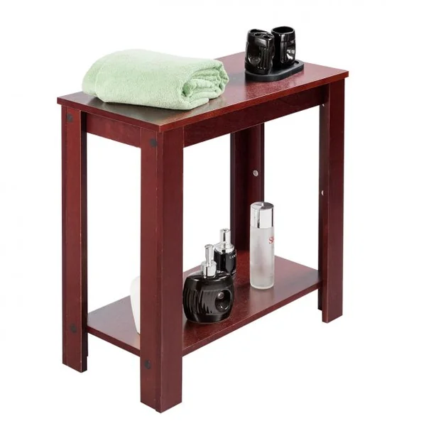 Table Basse en Bois avec Etagère Table d’Appoint Table de Chevet Style Rétro en MDF, 59,6x29,5x61cm, Bordeaux