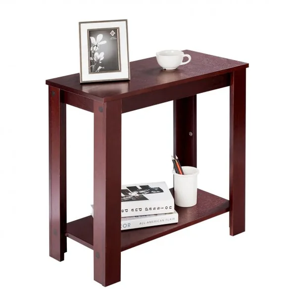 Table Basse en Bois avec Etagère Table d’Appoint Table de Chevet Style Rétro en MDF, 59,6x29,5x61cm, Bordeaux