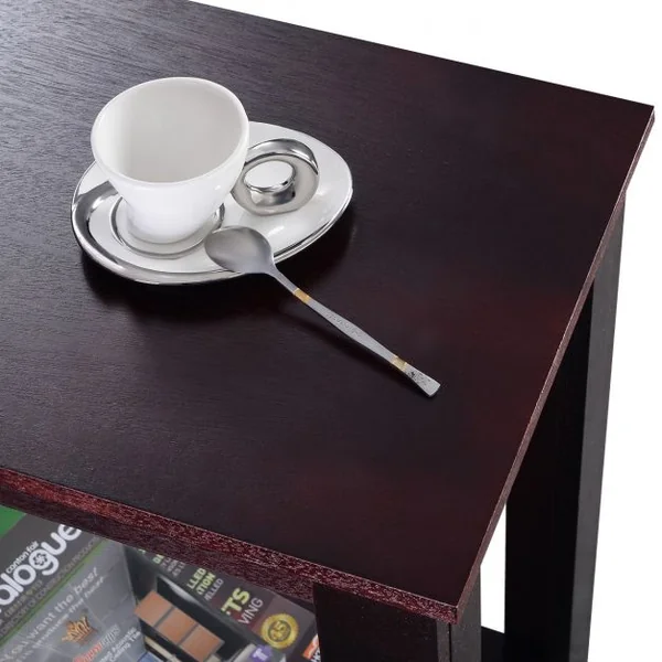 Table Basse en Bois avec Etagère Table d’Appoint Table de Chevet Style Rétro en MDF, 59,6x29,5x61cm, Bordeaux