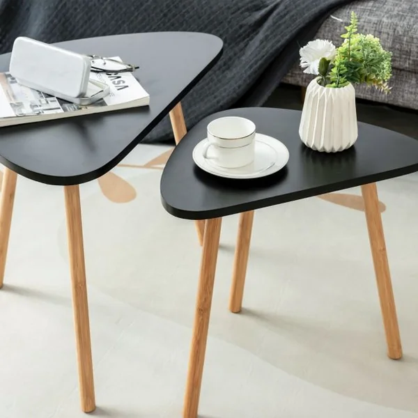 Table Basse Gigogne Lot de 2- Style Scandinave en MDF et Bambou Ecologiste Noir
