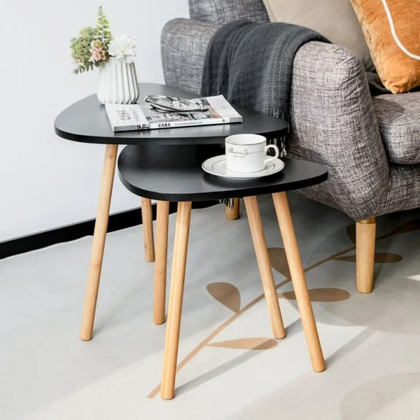 Table Basse Gigogne Lot de 2- Style Scandinave en MDF et Bambou Ecologiste Noir