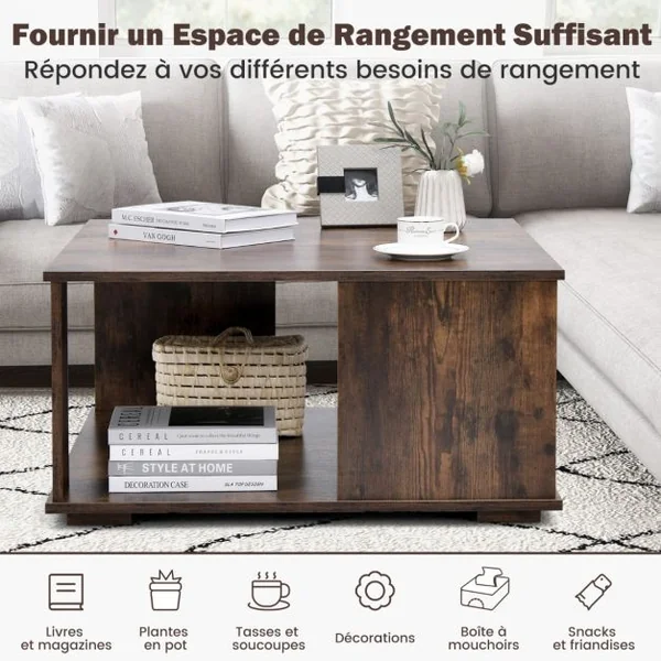Table Basse Industrielle à 2 Niveaux 80x80x40CM Table de Salon avec Patins Antidérapants, Table d’Appoint pour Chambre et Bureau Café