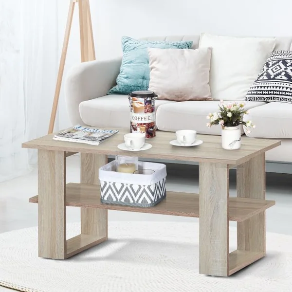 Table Basse Rectangulaire Moderne avec Étagère Capacité Table 15kg Étagère 8kg en Mdf 80x395x40cm Couleur Chêne