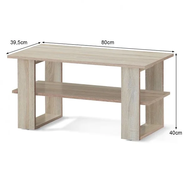 Table Basse Rectangulaire Moderne avec Étagère Capacité Table 15kg Étagère 8kg en Mdf 80x395x40cm Couleur Chêne