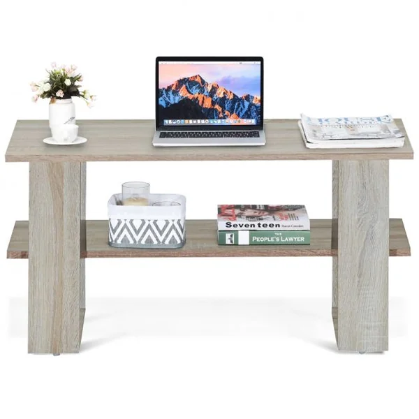 Table Basse Rectangulaire Moderne avec Étagère Capacité Table 15kg Étagère 8kg en Mdf 80x395x40cm Couleur Chêne