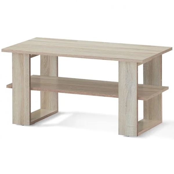 Table Basse Rectangulaire Moderne avec Étagère Capacité Table 15kg Étagère 8kg en Mdf 80x395x40cm Couleur Chêne