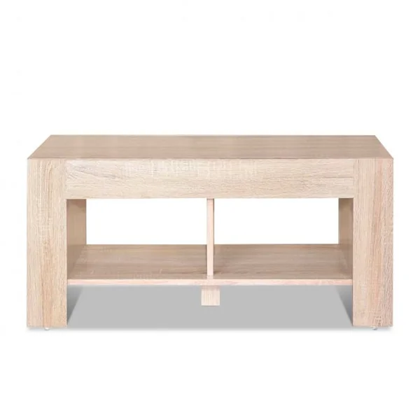Table Basse Rectangulaire pour Salon avec Étagères Surélevées Style Noderne en MDF 90x39x42cm Couleur Chêne